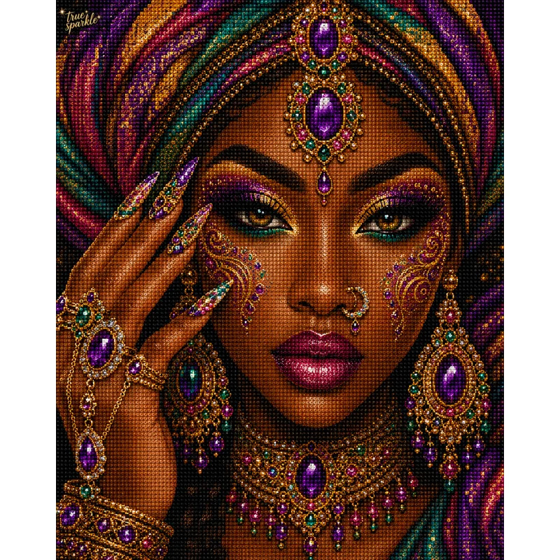 Jewel-toned mosaic queen diamond painting design